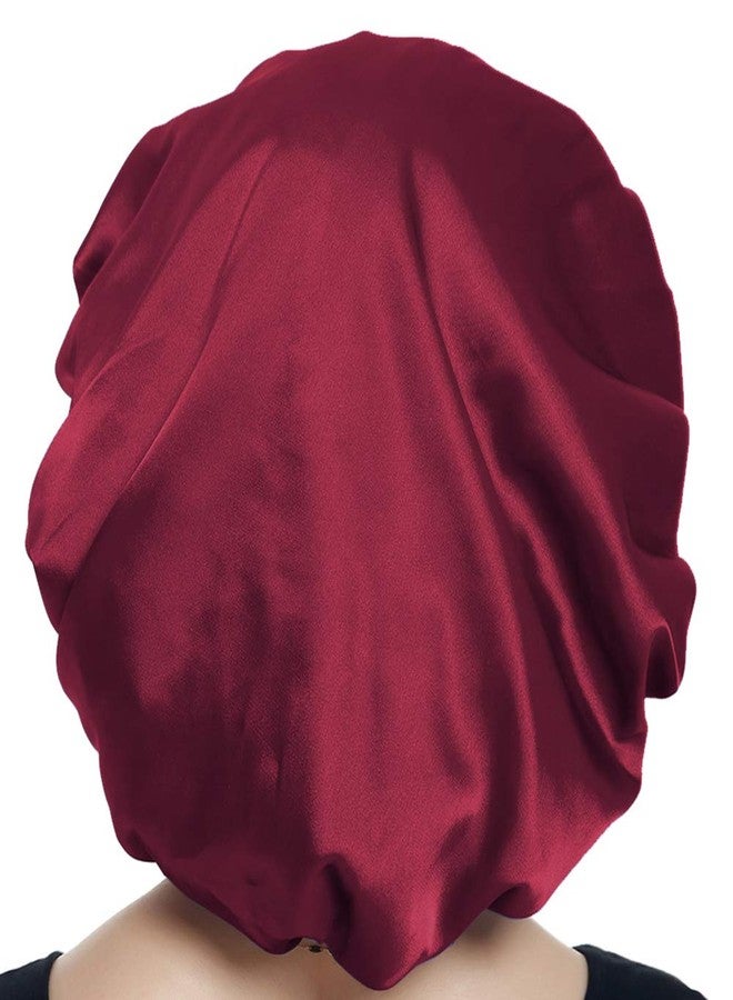 Alnorm Silk Satin Bonnet Sleep Cap Extra Large for Braids Locs Curls Hair Wine Red - Image 4